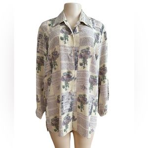 Ishyu Vintage 100% Silk Blouse Floral Print Size 6 NASA History